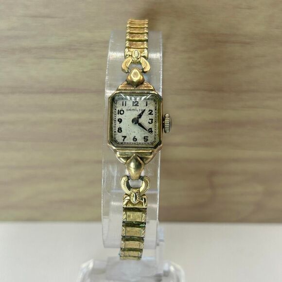Hamilton 10k Gold Filled L & K Ladies Wristwatch Speidel Stretch Band Works VTG - Picture 4 of 6